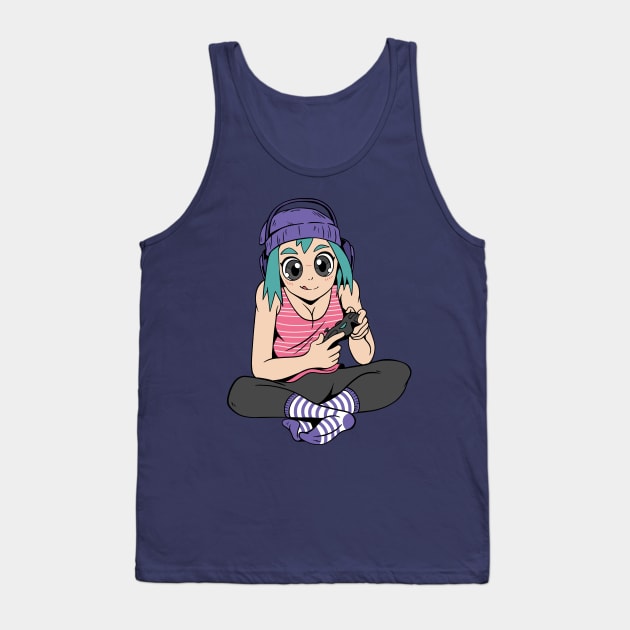 Cute Anime Girl Gaming Tank Top by OnepixArt